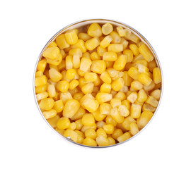 Tin with canned sweet corn.