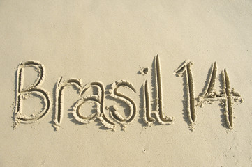 Brazil 2014 Message Handwritten on Sand Beach