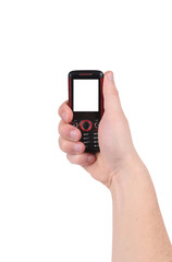 Mobile phone in hand.