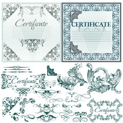 Certificate vector set in blue color