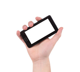 Hand holding smartphone.