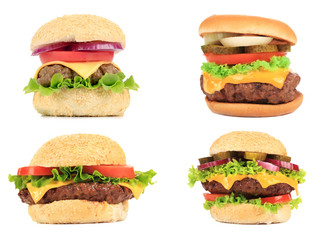 Set of various hamburgers.