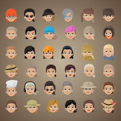 Cartoon Faces Set - Isolated On Brown Background