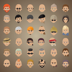 Cartoon Faces Set - Isolated On Brown Background