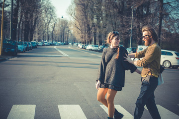 young modern stylish couple urban