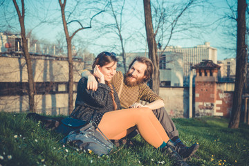 young modern stylish couple urban