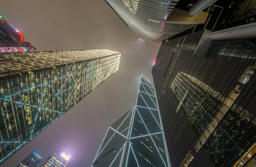 Hong Kong skyscrapers lights at night