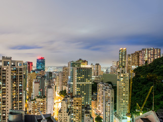 Wonderful night skyline of Hong Kong Island. Skyscrapers view fr