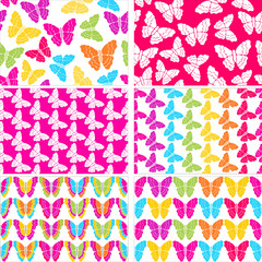 Vector seamless patterns with colorful butterflies