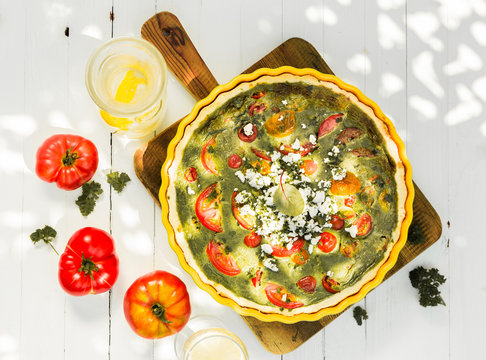 Savory quiche with herbs and cheese