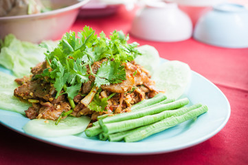 Thai food of roast beef on dish