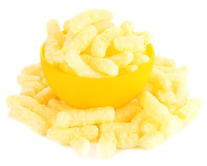 Air corn sticks in bowl isolated on white