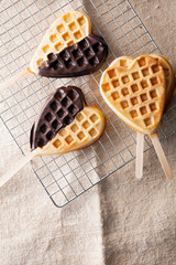 Heart-shaped waffle lollipops