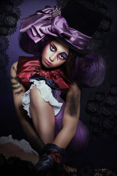 Circus. Jester with Fanciful Makeover in Foolish Hat