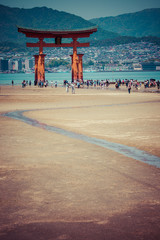 Miyajima,big Shinto torii standing in the ocean,Hiroshima,Japan