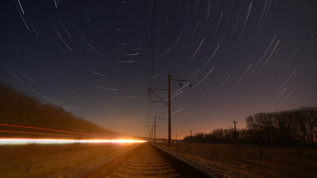 Night rails - motion stars, stratrails skyes timelapse