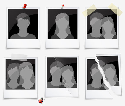 Set of photo frames with silhouettes of men and women