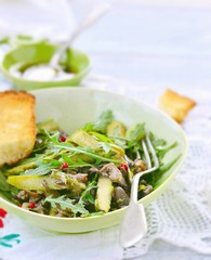 Asparagus , mushroom and ruccola warm salad