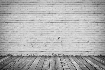 Background interior: brick wall and wood floor