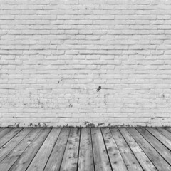 Background interior: brick wall and wood floor