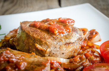 Angus Beef Steaks With Roasted Tomato Sauce