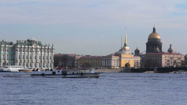 Tourist boat in the rivers of St. Petersburg. Russia.