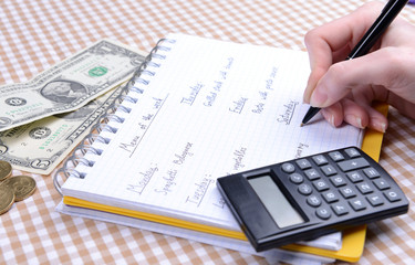 Writing menu close-up