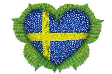 Flag of Sweden in the form of hearts from the berries.