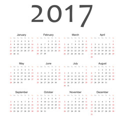Simple european 2017 year vector calendar