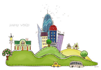 Town Illustration, Happy world collection