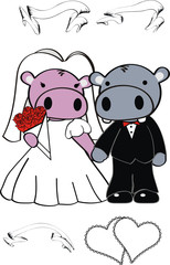 hippo cartoon wedding set