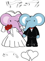 elephant cartoon wedding set