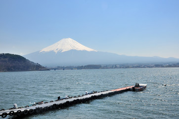 Mt.Fuji with Ship dock at Kawaguchi Lake