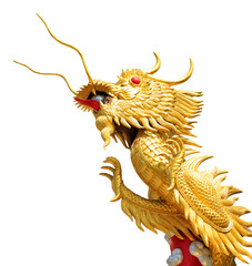 Giant golden Chinese dragon on isolate white background