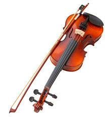 typical wooden fiddle with transitional bow