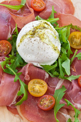 Mozzarella, Schinken und frisches Tomaten