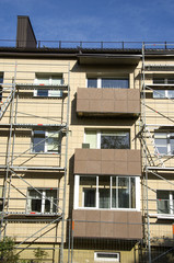 Fototapeta na wymiar urban house balcony renovation work place