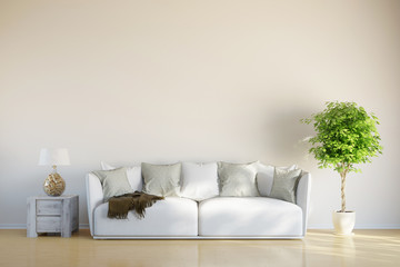 Sofa im Wohnzimmer mit Platz für Leinwand