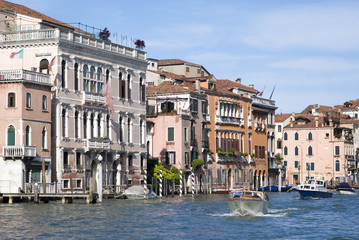 Colorful ancient houses on Grand Canal in Venice