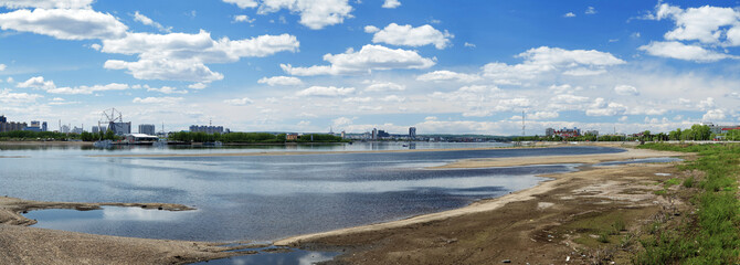 Panorama of Amur River and cities Heihe and Blagoveshchensk