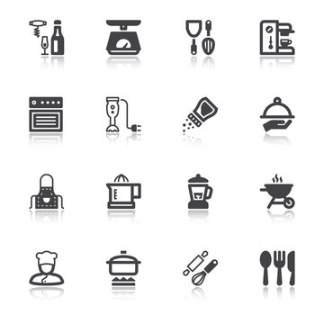 Cooking flat icons with reflection