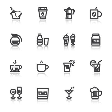 Beverage flat icons with reflection