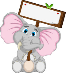 Fototapeta premium cute elephant cartoon holding blank board