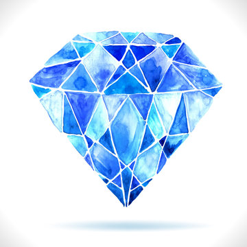 Watercolor Beautiful Blue Diamond