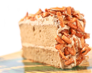 coffee almond cake on yellow  dish