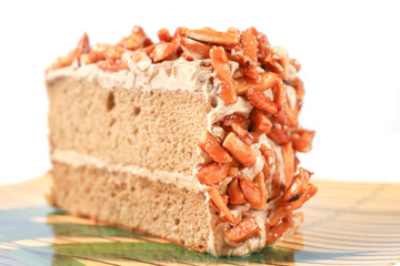 coffee almond cake on yellow  dish
