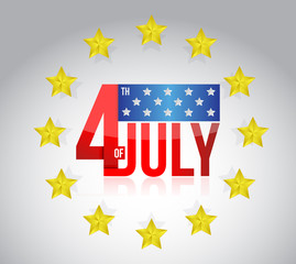 fourth of july sign and golden stars. illustration