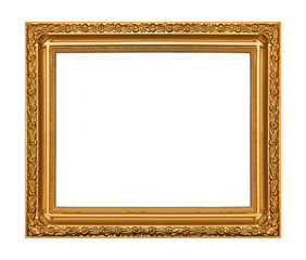 The antique gold frame on the white background