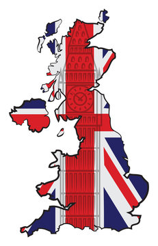 Map of England with flag and Big Ben