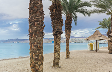 Sandy beach of Eilat - famous resort and tourist city in Israel